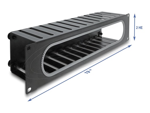 [67279] Delock Verlegetafel für Rack-Kabelmanagement - with opening and edge protection - Schwarz, RAL 9005 - 2U - 48.3 cm (19")