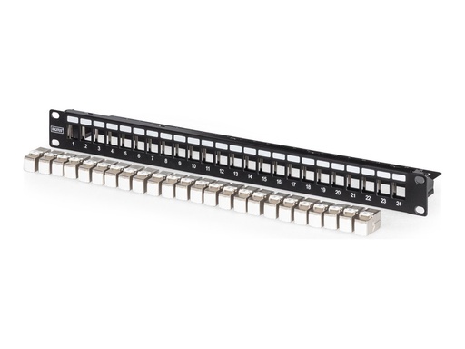 [DN-91411-24] DIGITUS Patch Panel - modular - Rack montierbar - CAT 6a - RJ-45 X 24 - Schwarz, RAL 9005 - 1U - 48.3 cm (19")